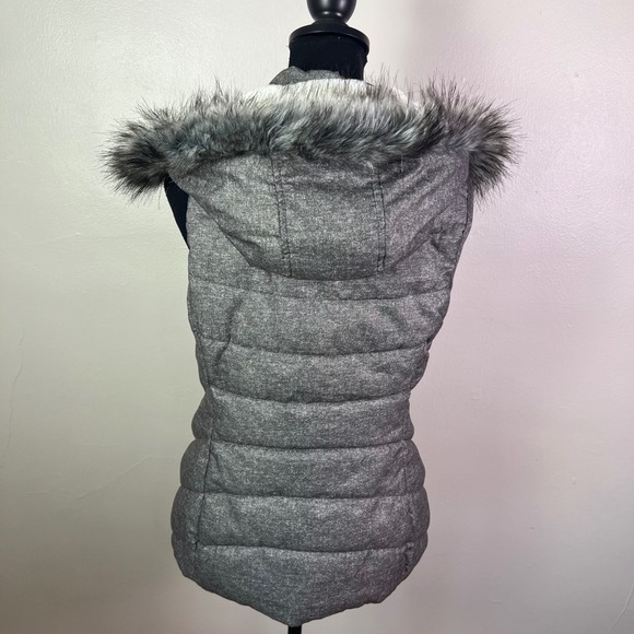 Green Tea Puffer Vest Hooded Faux Fur Trim Padded Gray Women's Medium - Picture 3 of 11